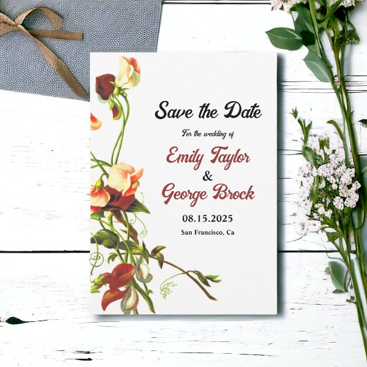 Elegante Grünpflanzen Botanische Rose Hochzeit der Save The Date
