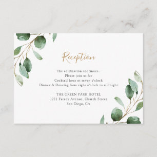 Elegante Grünpflanzen Eukalyptus Hochzeitsempfang Begleitkarte