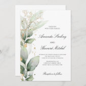 Elegante Grünpflanzen Eukalyptus verlasst Goldhoch Einladung (Vorne/Hinten)