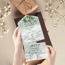 Elegante Grünpflanzen Eukalyptus WEDDING INVITATIO All In One Einladung