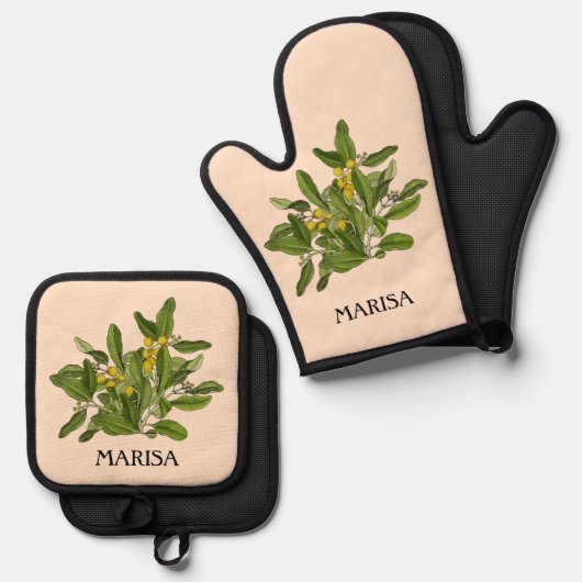 Elegante Grünpflanzen Foliage Oven Mitt und Pot Ho Ofenhandschuh & Topflappen-Set (Vorderseite/Rückseite)