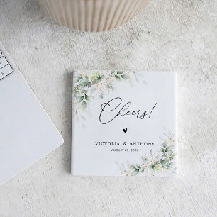 Elegante Grünpflanzen-Hochzeit Prost Quadrat Unter Getränkeuntersetzer