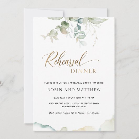 Elegante Grünpflanzen Minimalistische Probe Abende Einladung (Vorderseite)