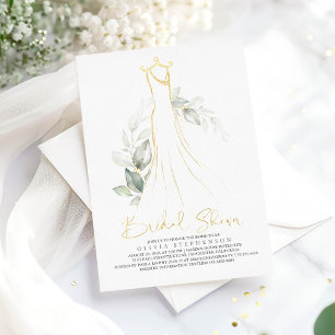 Elegante Grünpflanzen und Brautkleid-Brautjungfern Folieneinladung