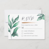 Elegante Grünpflanzen und Gold Minimalistisch RSVP Karte (Vorderseite)