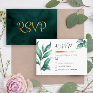 Elegante Grünpflanzen und Gold Minimalistisch RSVP Karte