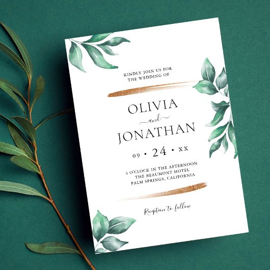 Elegante Grünpflanzen und Minimalistische Hochzeit Einladung