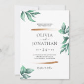 Elegante Grünpflanzen und Minimalistische Hochzeit Einladung (Vorderseite)