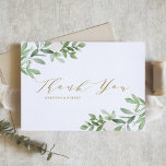 Elegante Grünpflanzen und weiße Blume Goldhochzeit Dankeskarte<br><div class="desc">Danke mit dieser einfachen Grün Dankeschön Karte. Es zeigt Aquarellbilder von Grün und Weiß-Blume mit einem Grünmuster. Diese Green-Dankeschön-Karte ist perfekt für Frühjahrsfeiern,  Abschlüsse,  Babyduschen,  Brautpartys und vieles mehr. Personalisieren Sie diese durch Hinzufügen von Namen und Nachrichten. Matching-Elemente sind verfügbar.</div>