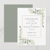 Elegante Grünpflanzen Wasserfarben Blätter Save th Ankündigungspostkarte (Vorne/Hinten)