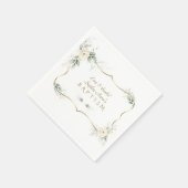 Elegante Grünpflanzen Weiße Blume Gold Cross Taufe Serviette (Ecke)
