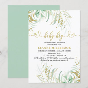 Elegante Grüntöne Grün und Gold Junge Baby Shower Einladung