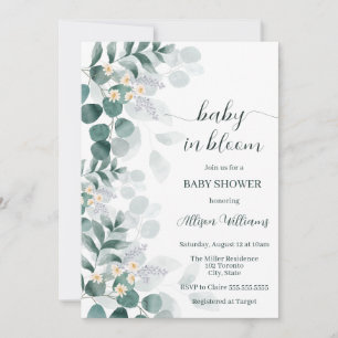 Elegante Grüntöne moderne Eukalyptus-Baby-Party Einladung