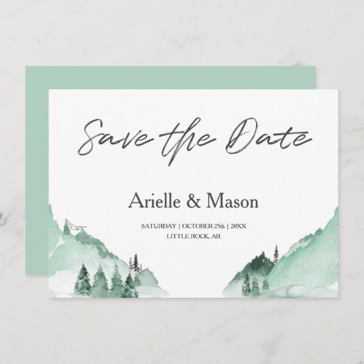 Elegante Grünwälder Save the Date (Vorne/Hinten)