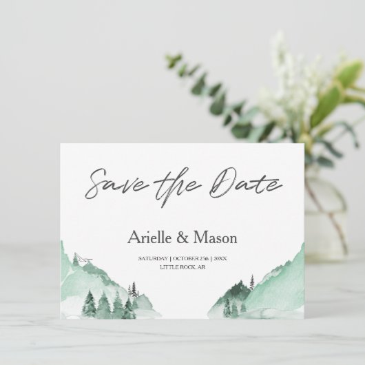 Elegante Grünwälder Save the Date (Stehend Vorderseite)