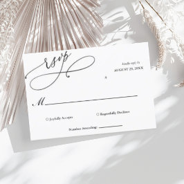Elegante guión negro y blanco Boda simple RSVP Karte