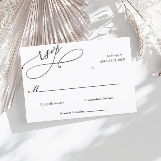 Elegante guión negro y blanco Boda simple RSVP Karte