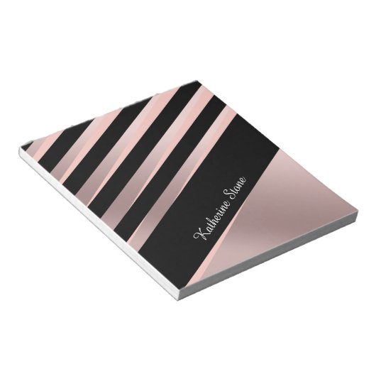 Elegante, gürmisch abstrakte Rose Gold, Schwarz & Notizblock (angewinkelt)