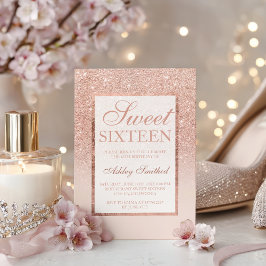 Elegante gürtelige Rose Gold Glitzer Chic Sweet 16 Einladung