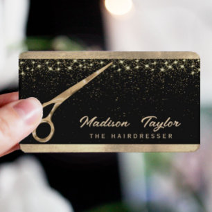 Elegante Haar Treppe Friseur Goldene Schere Visitenkarte