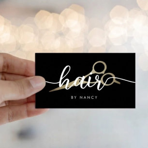 Elegante Haarschrift-Typografie goldene Schere Visitenkarte