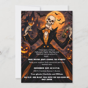 Elegante Halloween-Party-Einladung mit Skelett-Mot Einladung