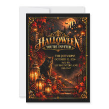 Elegante Halloween-Schwarze-Katze-Party-Einladung