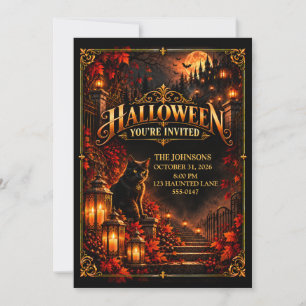 Elegante Halloween-Schwarze-Katze-Party-Einladung Einladung