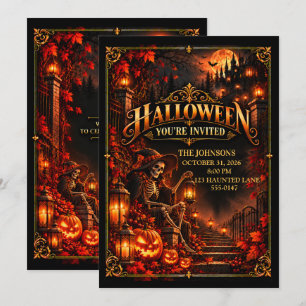 Elegante Halloween-Skelett-Party-Einladung Einladung