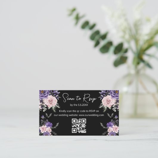 elegante halloween uAwg qr code Hochzeit schwarz Begleitkarte (Stehend Vorderseite)