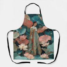 Elegante Hanbok-Frau im rosa Lotusgarten