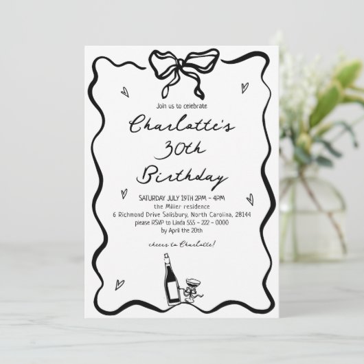 Elegante Hand Drawn 30. Geburtstag Einladung (Stehend Vorderseite)