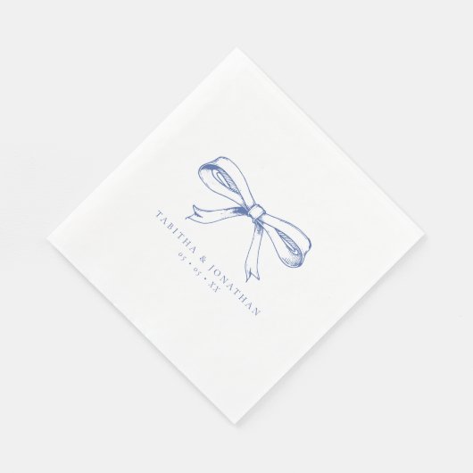 Elegante Hand Drawn Blue Bow Wedding Serviette (Ecke)