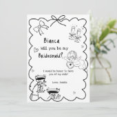 Elegante Hand Drawn Bridesmaid Vorschlag Card Einladung (Stehend Vorderseite)
