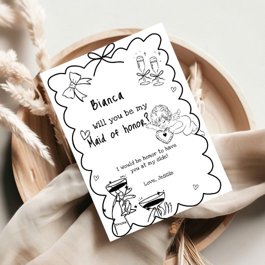 Elegante Hand Drawn Bridesmaid Vorschlag Card Einladung
