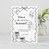 Elegante Hand Drawn Bridesmaid Vorschlag Card Einladung (Stehend Vorderseite)
