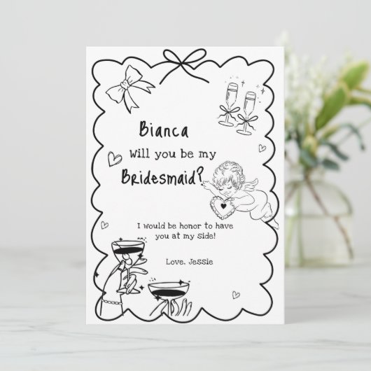 Elegante Hand Drawn Bridesmaid Vorschlag Card Einladung (Stehend Vorderseite)