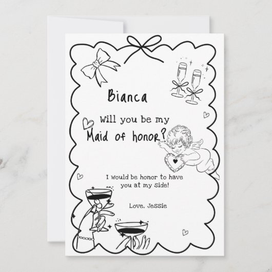 Elegante Hand Drawn Bridesmaid Vorschlag Card Einladung (Vorderseite)