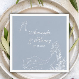 Elegante Hand Drawn Couple Dusty Blue Wedding Serviette