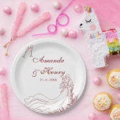 Elegante Hand Drawn Couple Wedding Pappteller (Party)