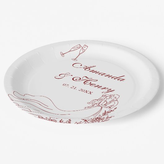 Elegante Hand Drawn Couple Wedding Pappteller (Schrägansicht)