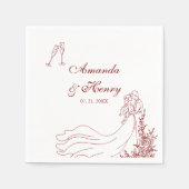Elegante Hand Drawn Couple Wedding Serviette (Vorderseite)