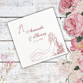 Elegante Hand Drawn Couple Wedding Serviette