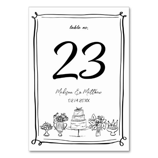 Elegante Hand Drawn Doodles Scribbles Wedding Part Tischnummer (Rückseite)