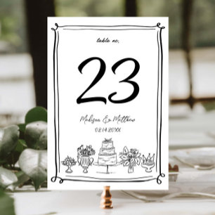 Elegante Hand Drawn Doodles Scribbles Wedding Part Tischnummer