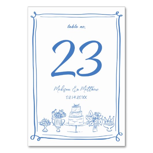 Elegante Hand Drawn Doodles Scribbles Wedding Part Tischnummer (Vorderseite)