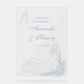Elegante Hand Drawn Dusty Blue Wedding Willkommen Acrylschild (Vorderseite)