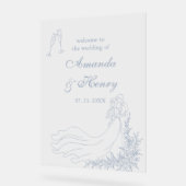 Elegante Hand Drawn Dusty Blue Wedding Willkommen Acrylschild (Winkel)