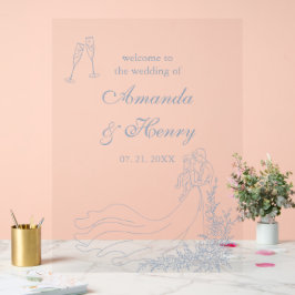 Elegante Hand Drawn Dusty Blue Wedding Willkommen Acrylschild