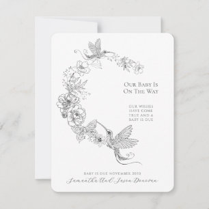 Elegante Hand Drawn Hummingbird Floral Botanical Ankündigung